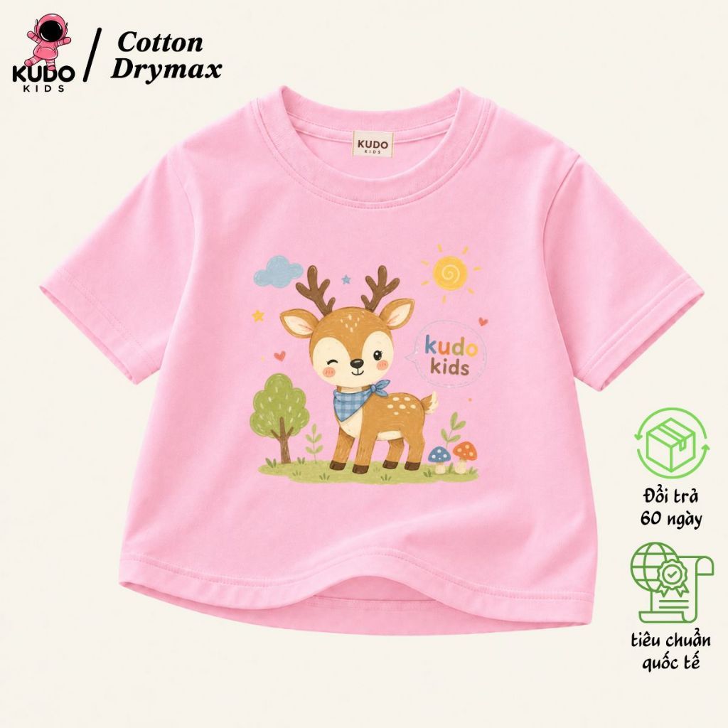 Áo Thun Cho Bé Trai Bé Gái Kudo Kids Hình Hươu Dễ Thương, Cotton Drymax, Phù Hợp Đi Học-Đi Chơi