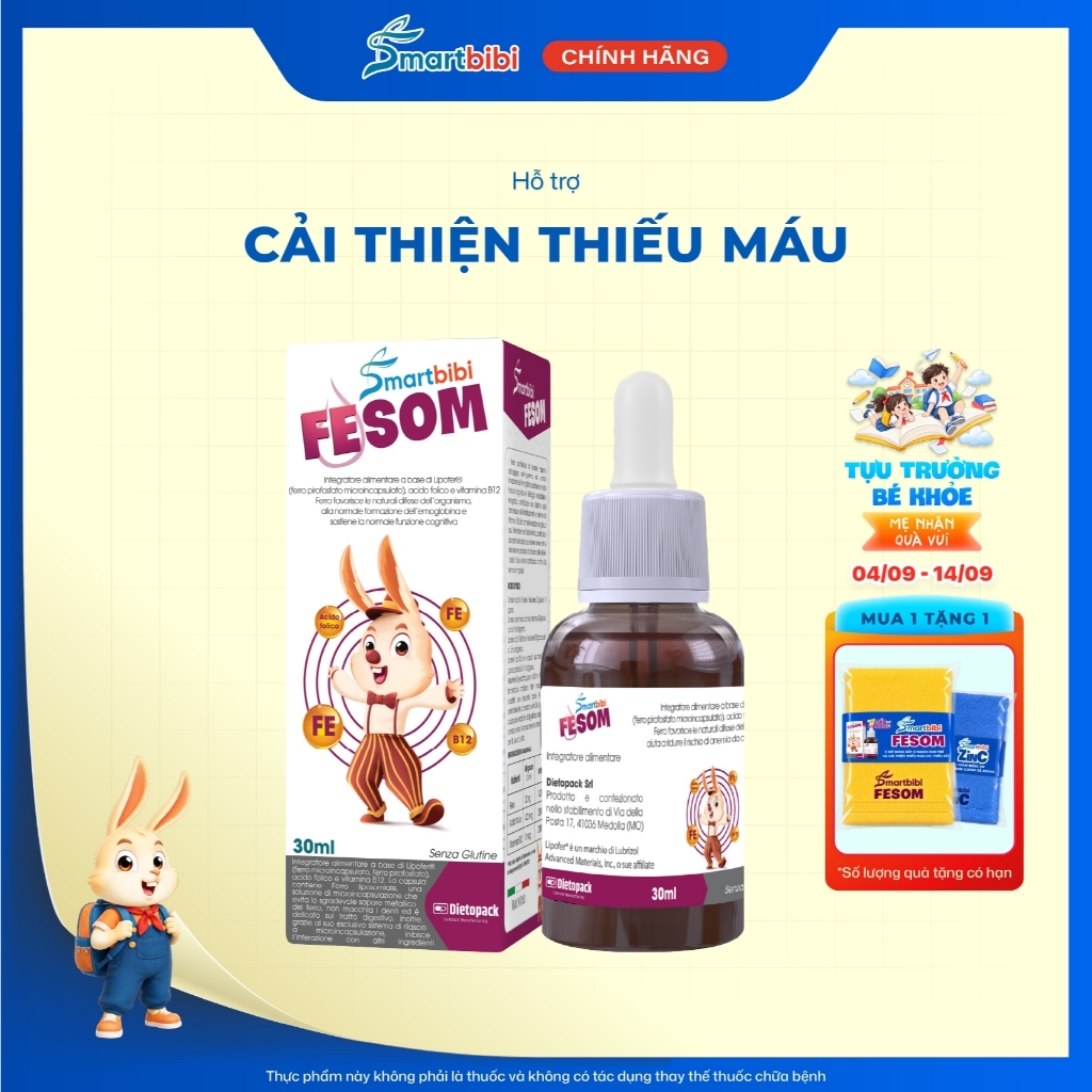TPBVSK Smartbibi Fesom- Siro Bổ Sung Sắt Giúp Hỗ Trợ Chức Năng Nhận Thức, Tạo Máu, Cải Thiện Tình Tr