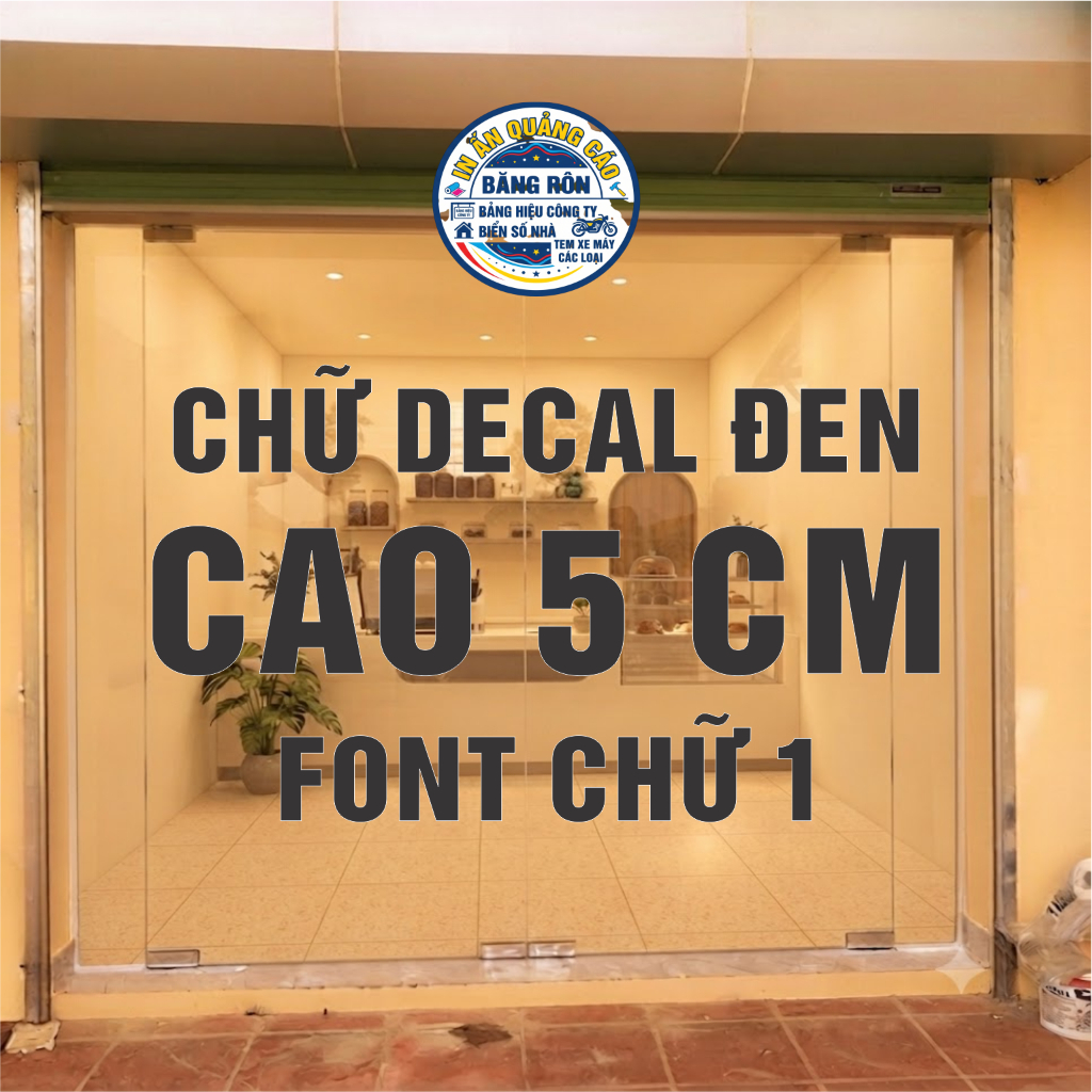 Chữ Decal Đen, Cao 5cm, Font Chữ Đứng, Dễ sử dụng, Bền, Đẹp.