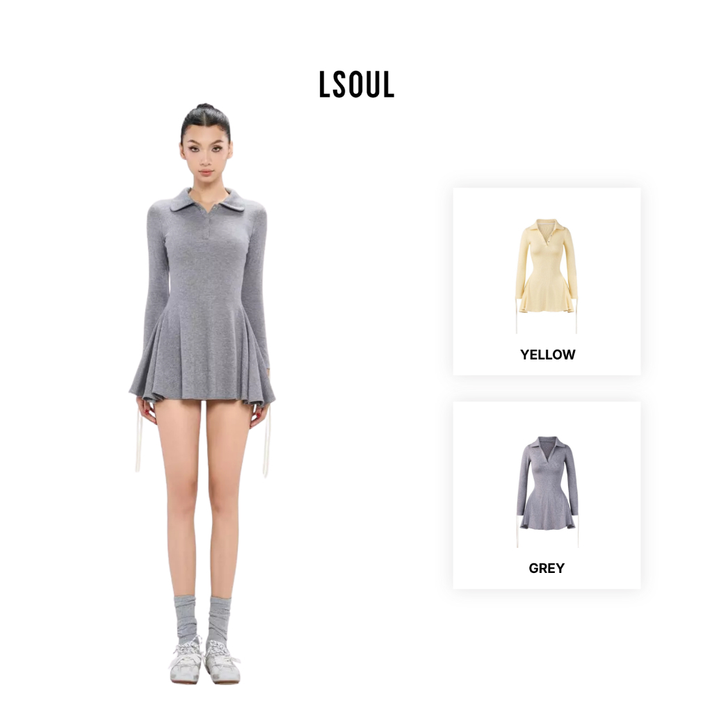 LSOUL Đầm Dài Tay Cổ Sơ Mi Ôm Body Co Giãn Phối Viền Dây Năng Động Mirae Dress V25081686