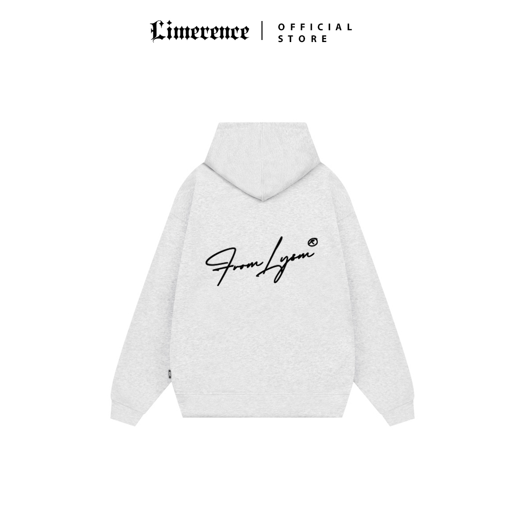 Áo khoác From LYSM Hoodie zip Basic thêu signature màu xám trắng