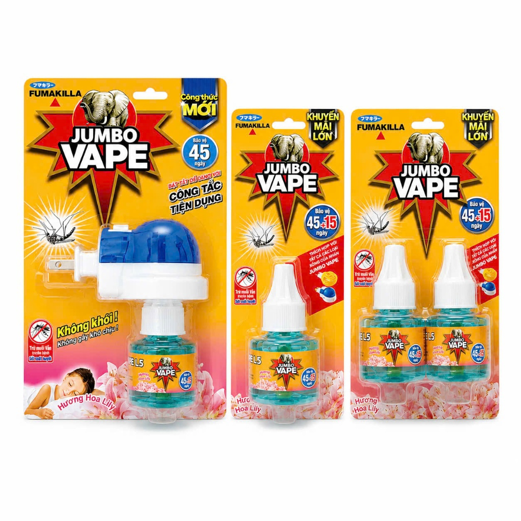 Bộ Máy Xông Đuổi Muỗi  - Lọ Tinh Dầu Đuổi Muỗi Jumbo Vape L5 Hương Hoa Lily