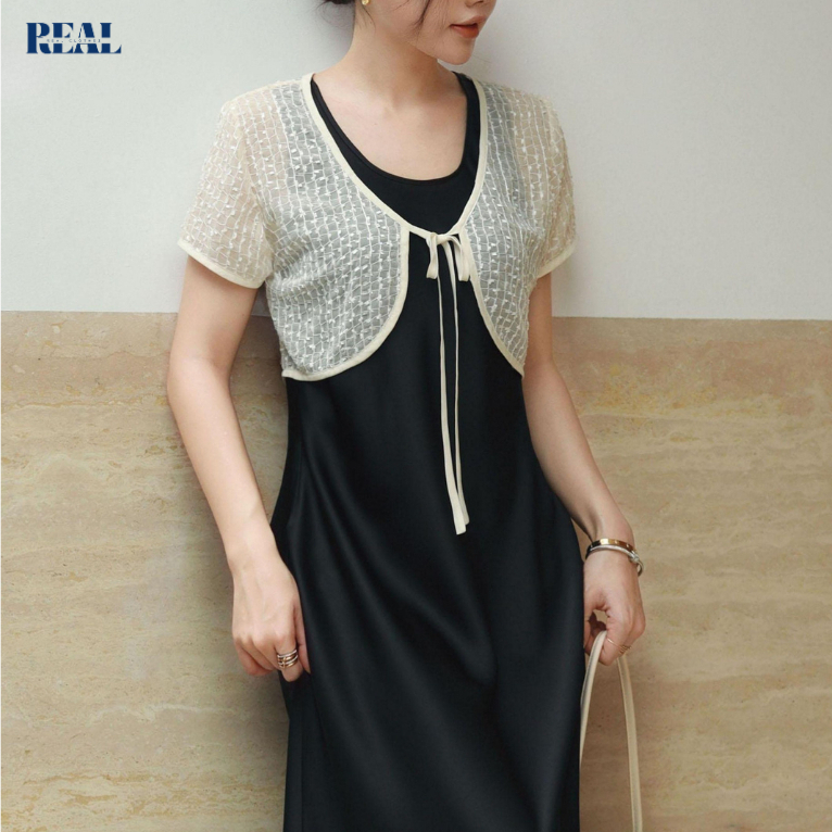 Áo khoác, áo choàng ngoài đầm lụa REAL CLOTHES, tơ thêu cao cấp