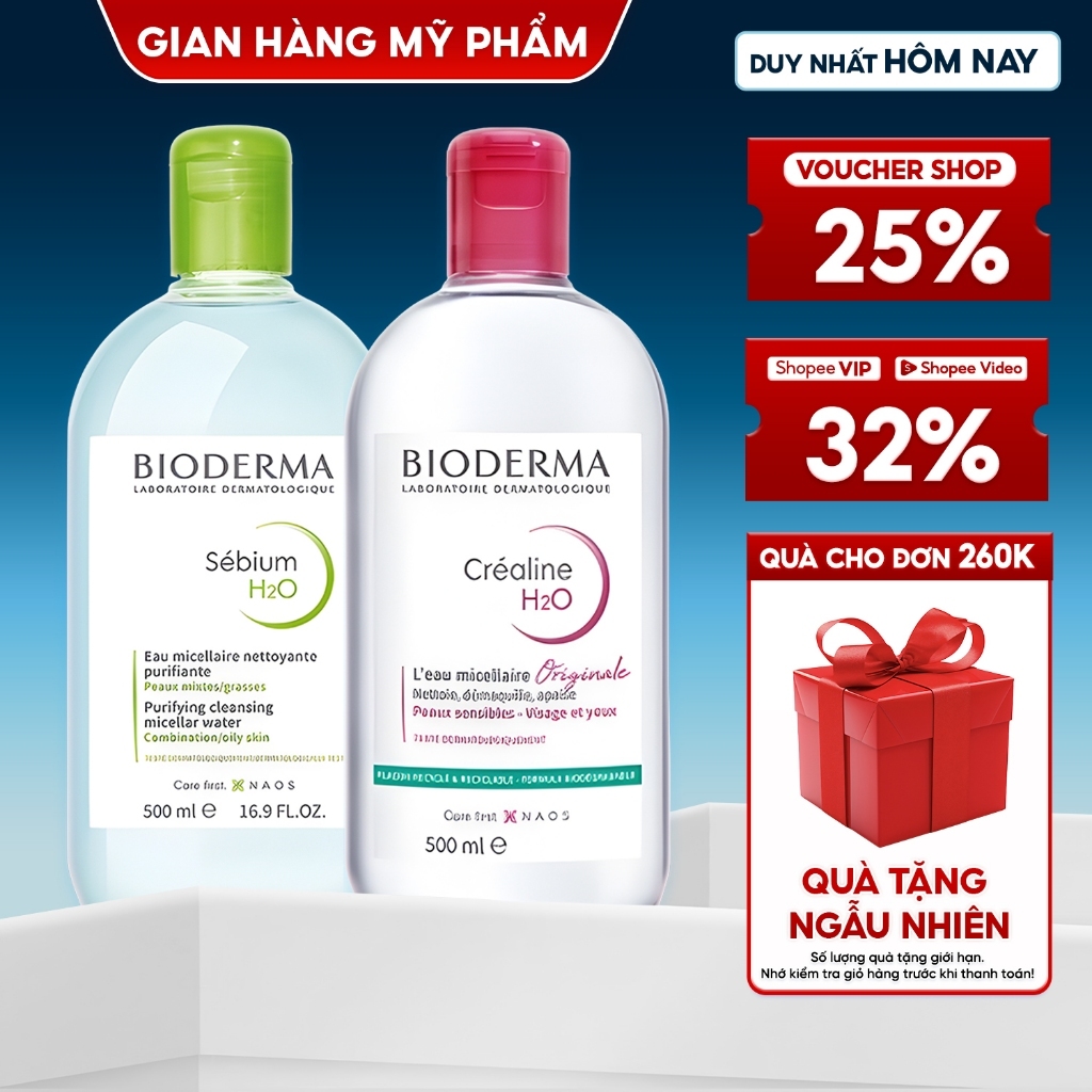 Nước Tẩy Trang Bioderma Làm Sạch Sâu Dành Cho Mọi Loại Da Da Dầu Mụn, Nhạy Cảm Chính Hãng 500ml