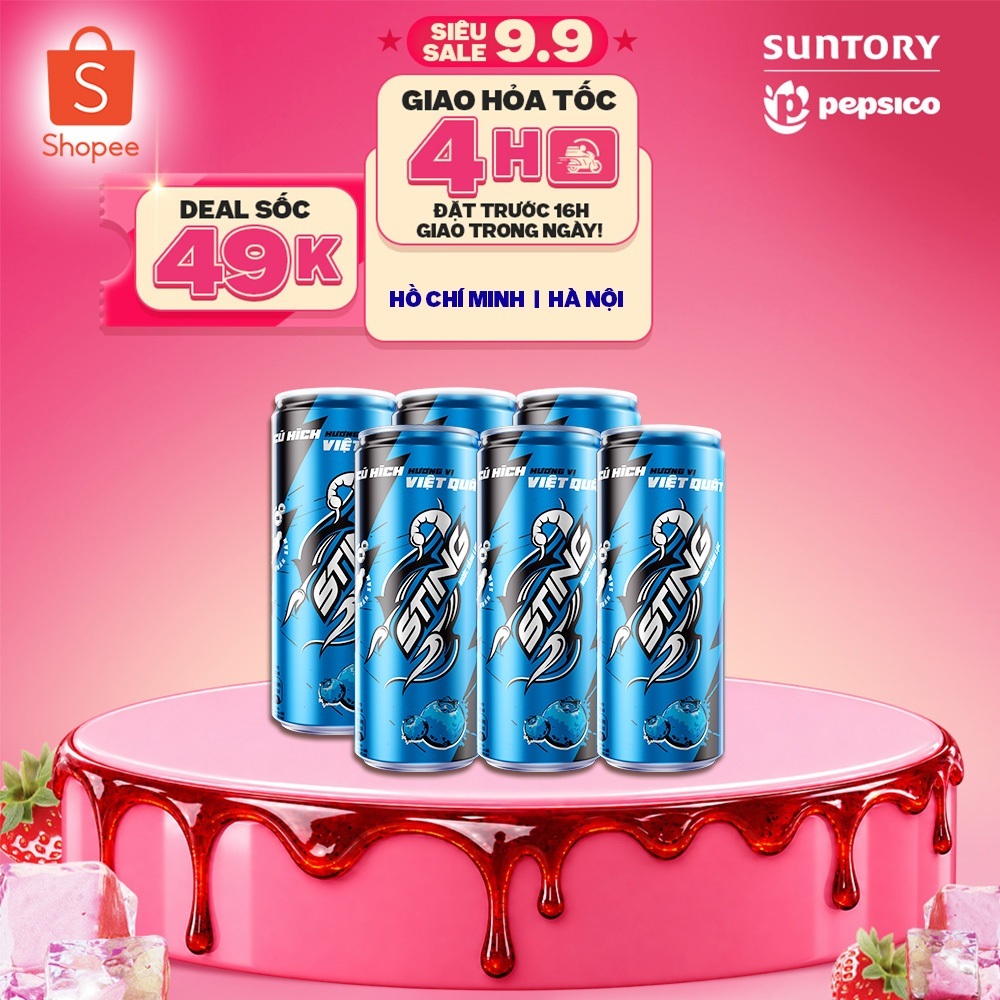 [SALE 15.8] Lốc 6 Lon Nước Tăng Lực Sting Xanh Vị Việt Quất (320ml/lon)