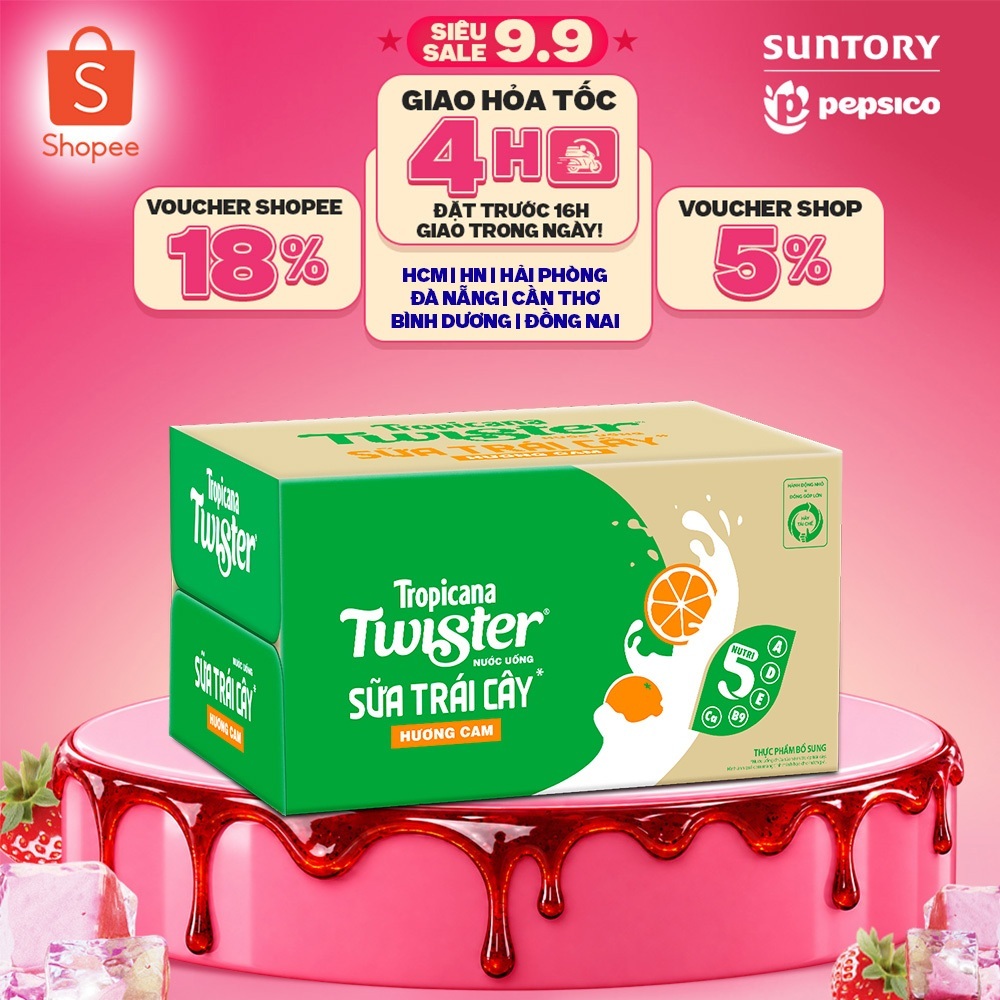 [SALE 15.8] Thùng 24 Chai Sữa Trái Cây Hương Cam Twister (320ml/chai)