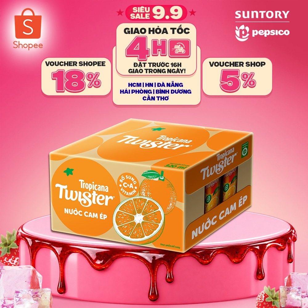 [SALE 15.8] Thùng 24 Chai Nước Trái Cây Twister Cam (320ml /chai)
