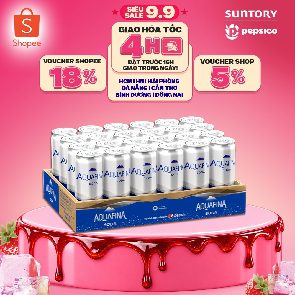 [SALE 15.8] Thùng 24 Lon Nước Uống Có Gaz Aquafina Soda (320ml/lon)