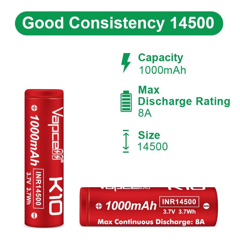 Pin sạc Vapcell K10 INR14500 1000mAh 8A 3.7V