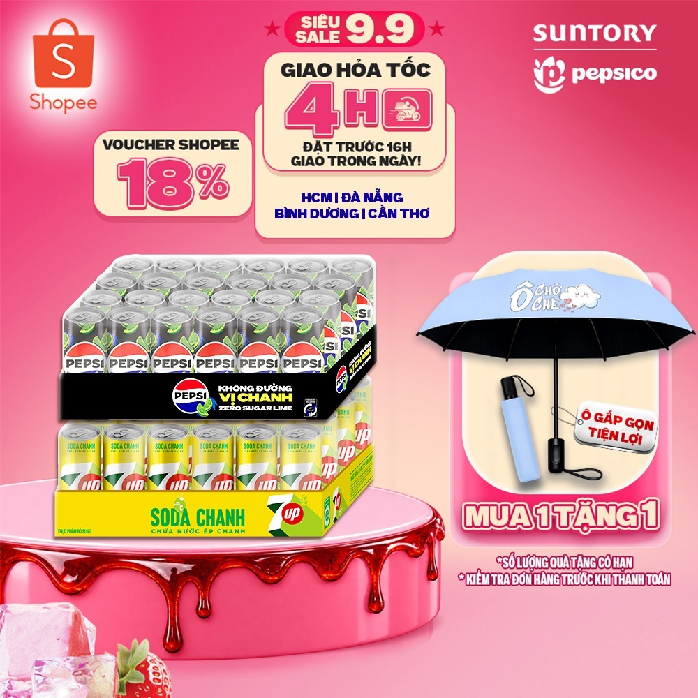 [SALE 15.8] Combo 2 Thùng Pepsi Vị Chanh Không Calo và 7UP Soda Chanh Không Calo (320ml/lon)