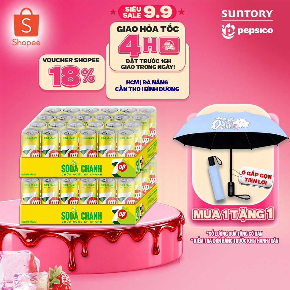 [SALE 15.8] Combo 2 Thùng 24 Lon 7UP Soda Chanh Không Calo, Không Đường (320ml/lon)