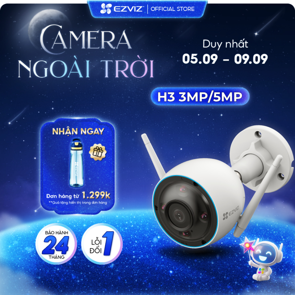 Camera WIFI EZVIZ H3 2K(3MP) & 3K(5MP), Ghi Hình Màu Ban Đêm, Đàm Thoại, Chống Nước 67
