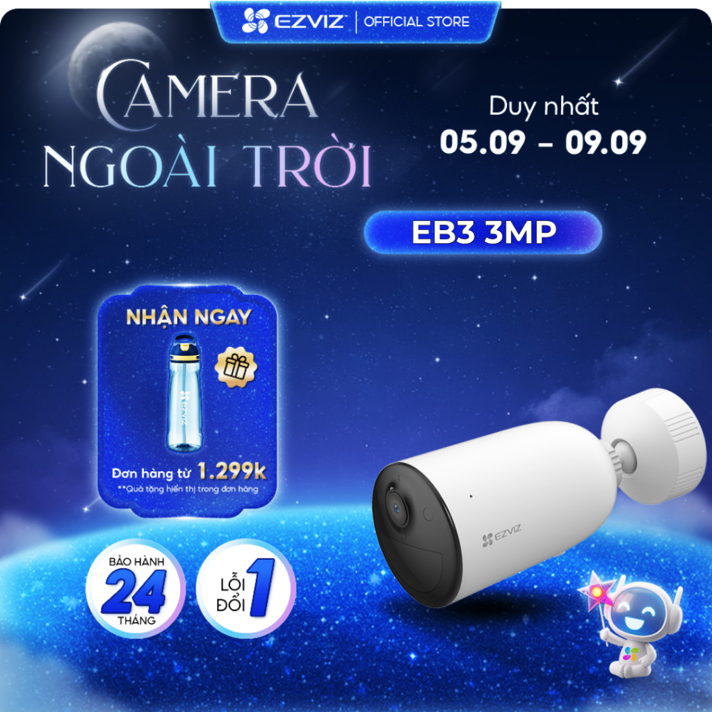 Camera Pin Sạc Ngoài Trời EB3 EVZIZ 2K, Có Màu Ban Đêm, IP Chống Chịu Thời Tiết