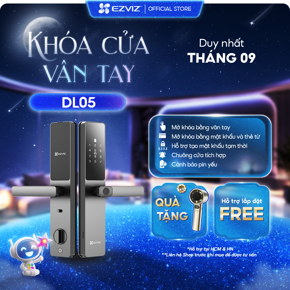 Khóa cửa vân tay thông minh EZVIZ DL05 - Miễn phí lắp đặt HCM & HN