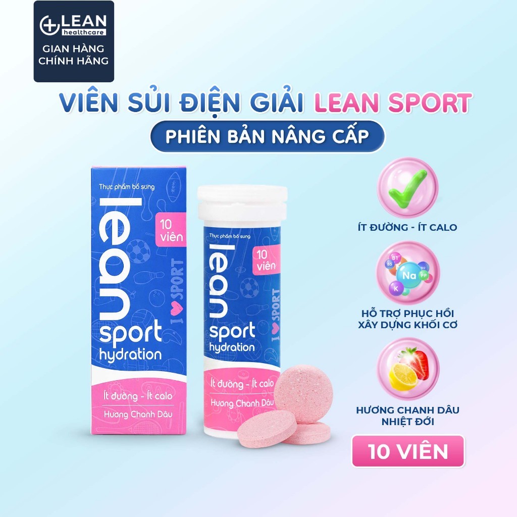 Viên sủi điện giải thể thao Lean Sport Hương Chanh Dâu Nhiệt Đới dành cho thể thao tuýp 10 viên