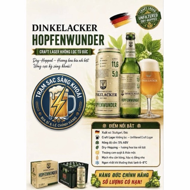 [NHẬP KHẨU ĐỨC] BIA DINKELACKER – HƯƠNG VỊ BIA KHÔNG LỌC ĐẲNG CẤP TỪ ĐỨC - Thùng Lon/Chai