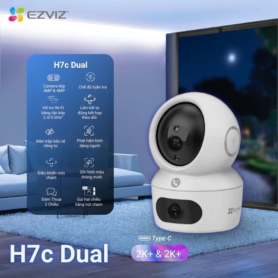 Camera Wifi 2 Mắt Trong Nhà Ezviz H7C 8MP+8MP, Linh Hoạt Có Màu Ban Đêm, Có Nút Gọi Điện, Đàm Thoại 