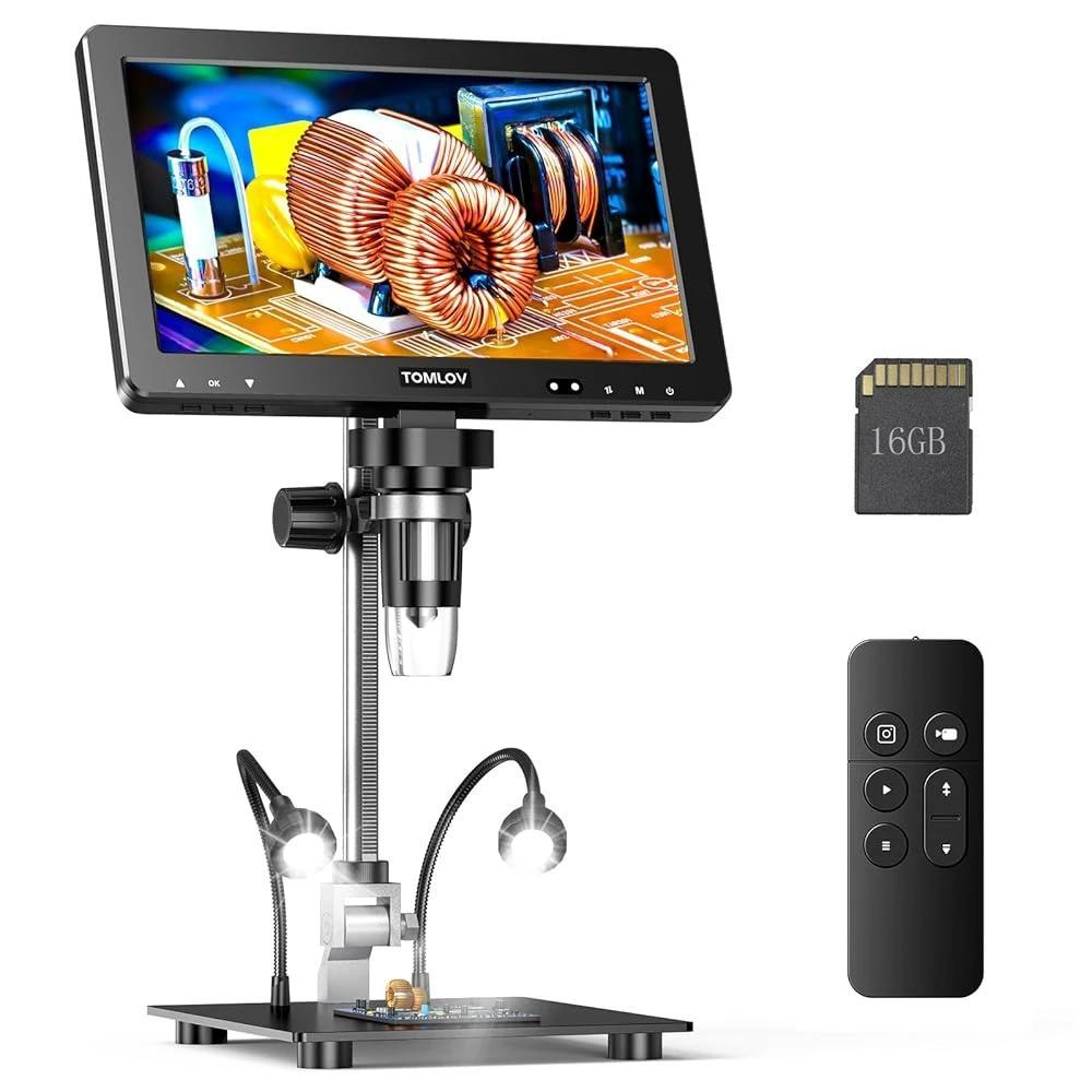 TOMLOV Kính Hiển Vi Kỹ Thuật Số DM9 Max 10.1" HD IPS HDMI 1500X 20MP LCD Đồng Xu Hàn Sạc 16GB Micros
