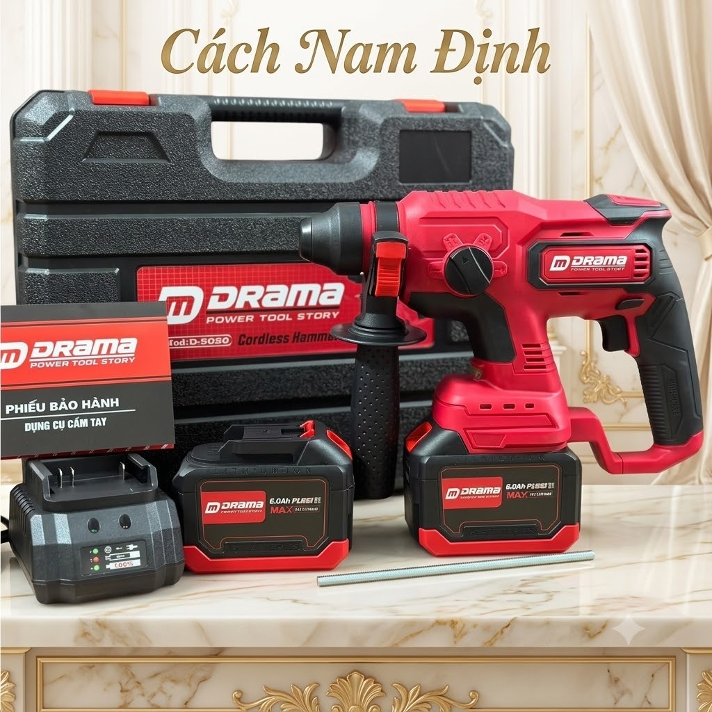 Máy Khoan Bê Tông Pin Drama D-5020 4 Chức Năng Chân Pin Phổ Thông 2 Pin 15 Cell