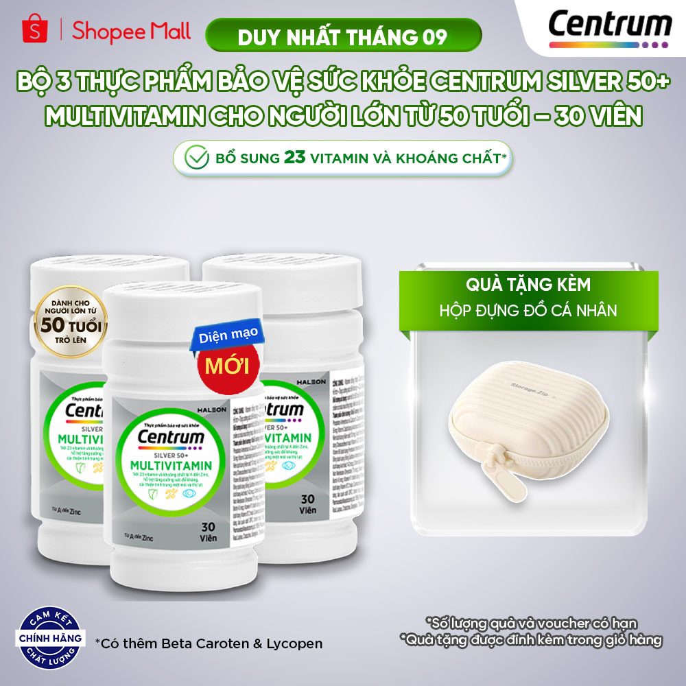 Bộ 3 Thực phẩm bảo vệ sức khỏe CENTRUM SILVER 50+ MULTIVITAMIN cho NGƯỜI LỚN TỪ 50 TUỔI – 30 Viên