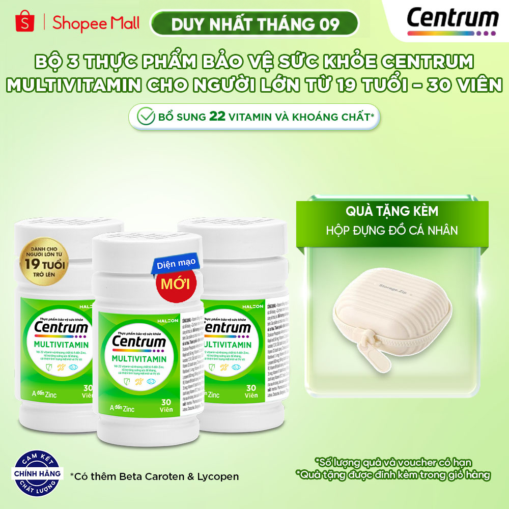 Bộ 3 Thực phẩm bảo vệ sức khỏe CENTRUM MULTIVITAMIN cho NGƯỜI LỚN TỪ 19 TUỔI – 30 Viên