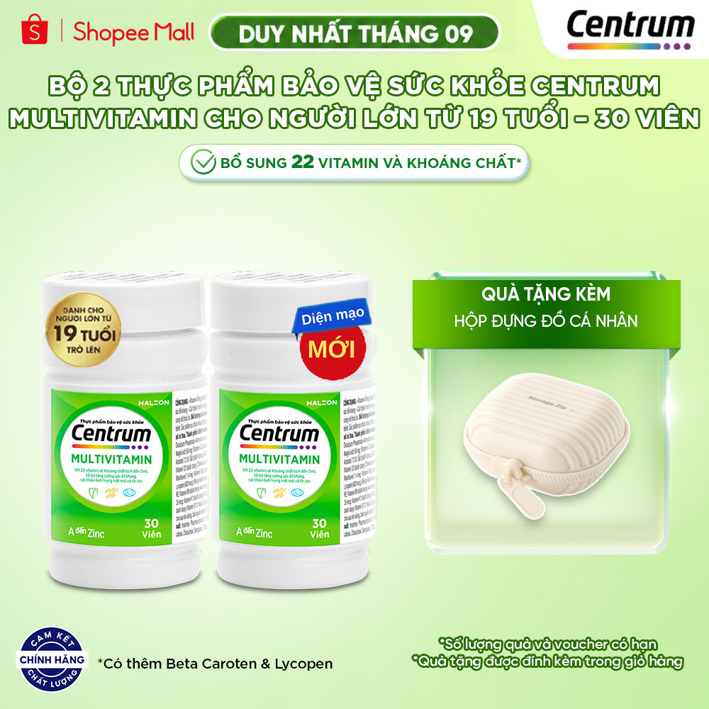 Bộ 2 Thực phẩm bảo vệ sức khỏe CENTRUM MULTIVITAMIN cho NGƯỜI LỚN TỪ 19 TUỔI – 30 Viên