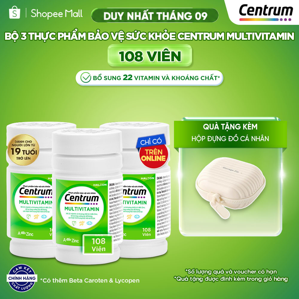 Bộ 3 Thực phẩm bảo vệ sức khỏe CENTRUM MULTIVITAMIN cho NGƯỜI LỚN TỪ 19 TUỔI – 108 Viên