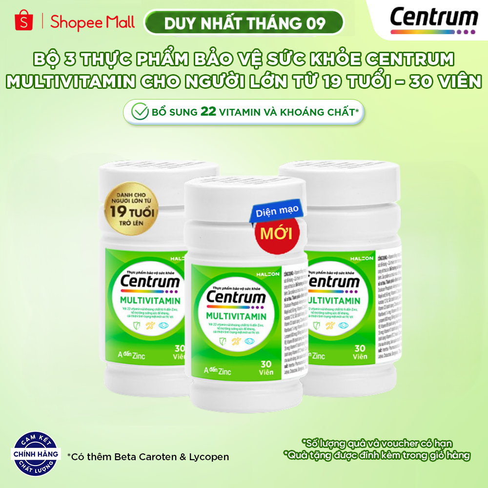 [Svip] Bộ 3 Thực phẩm bảo vệ sức khỏe CENTRUM MULTIVITAMIN cho NGƯỜI LỚN TỪ 19 TUỔI – 30 Viên