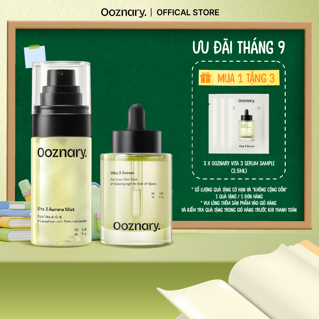 Bộ đôi dưỡng sáng cấp ẩm căng mịn rạng rỡ Ooznary Vita 3 Serum 50ml & Ooznary Vita 3 Aurora Mist 60m