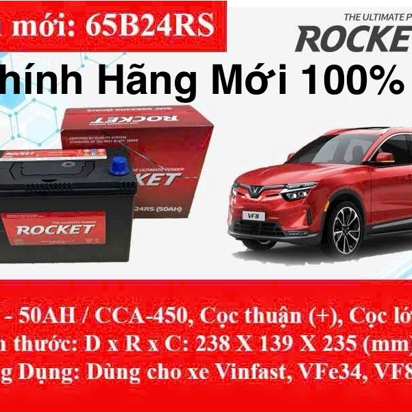 Bình ắc quy 12v khô ROCKET SMF 65B24RS 50ah xe điện vf5 2023, 2024, vf6, vf7, vf8, vf9, vfe 34.