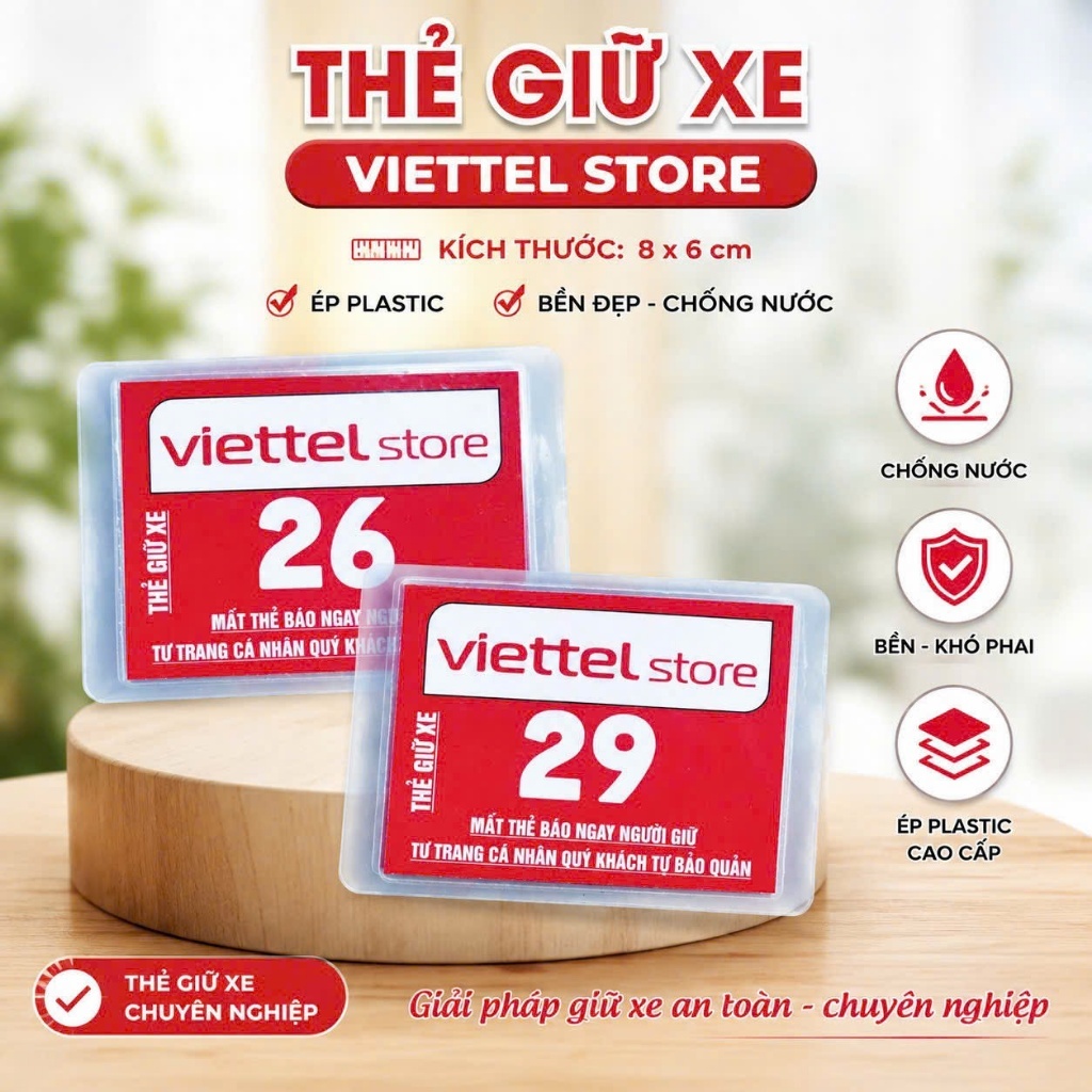 100 thẻ giữ xe Viettel store, kích thước 8*6cm, ép plastic
