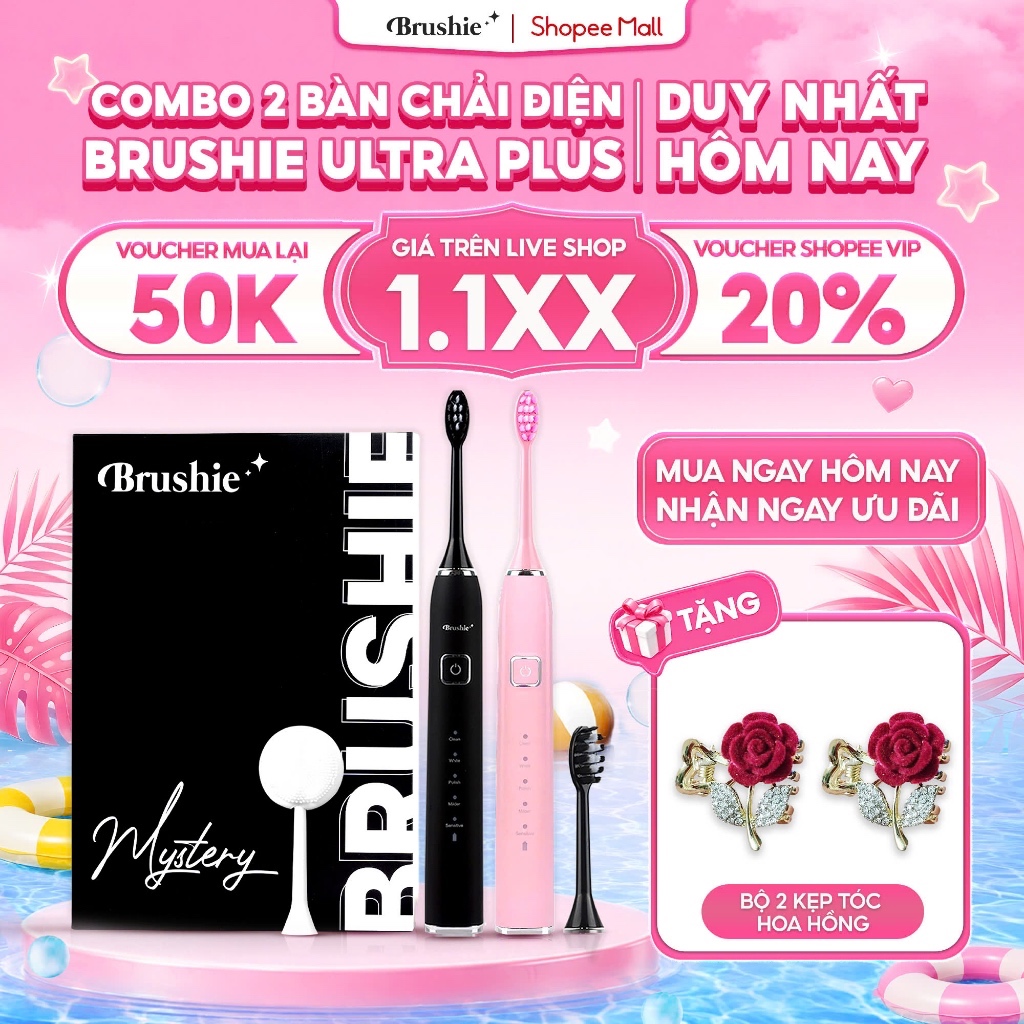 [GIÁ 1.1XX TẠI LIVE SHOP] Combo 2 Bàn chải điện Brushie Ultra Plus phiên bản mới 2025 tích hợp đầu r