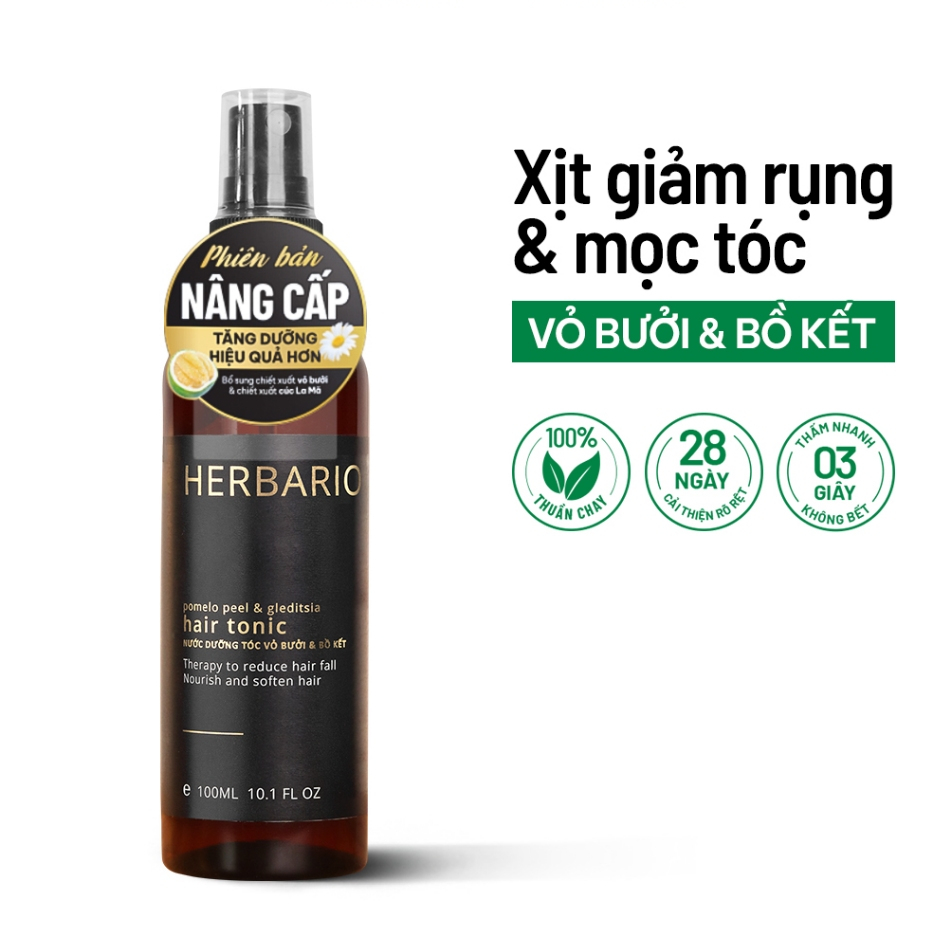 Xịt Mọc Tóc HERBARIO Vỏ Bưởi & Bồ Kết 100ml Hỗ Trợ Giảm Rụng Dưỡng Chân Tóc Chắc Khỏe Thấm Nhanh Không Bết