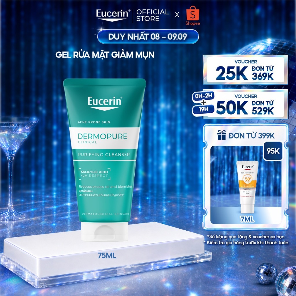 Gel rửa mặt cho da dầu mụn Eucerin® DermoPure Clinical Purifying Cleanser 75ml | Skincare