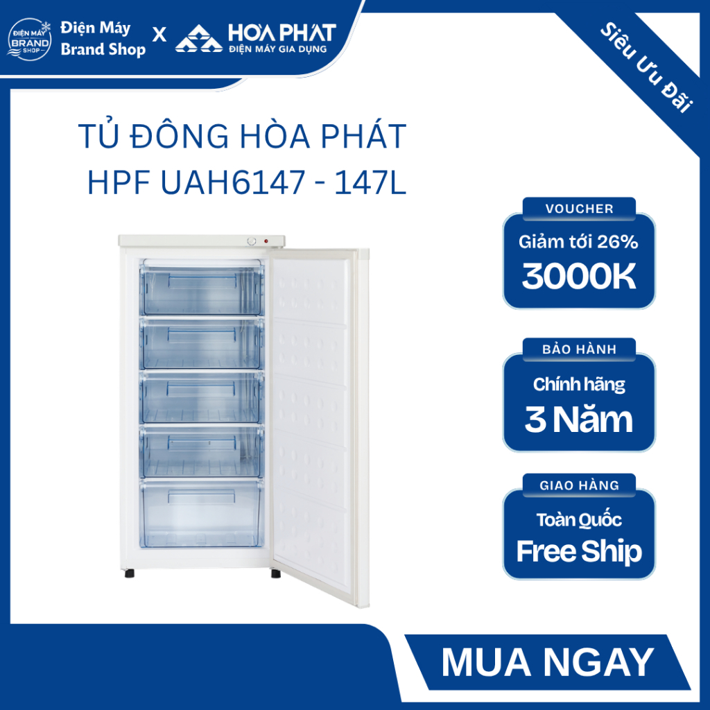 TỦ ĐÔNG ĐỨNG HÒA PHÁT 147 LÍT HPF UAH6147 (5 NGĂN) - CẤP ĐÔNG SÂU TỚI -30°C, TIẾT KIỆM ĐIỆN