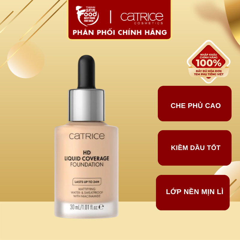 Kem Nền Kiềm Dầu, Che Phủ Tự Nhiên Catrice HD Liquid Coverage Foundation 30ml