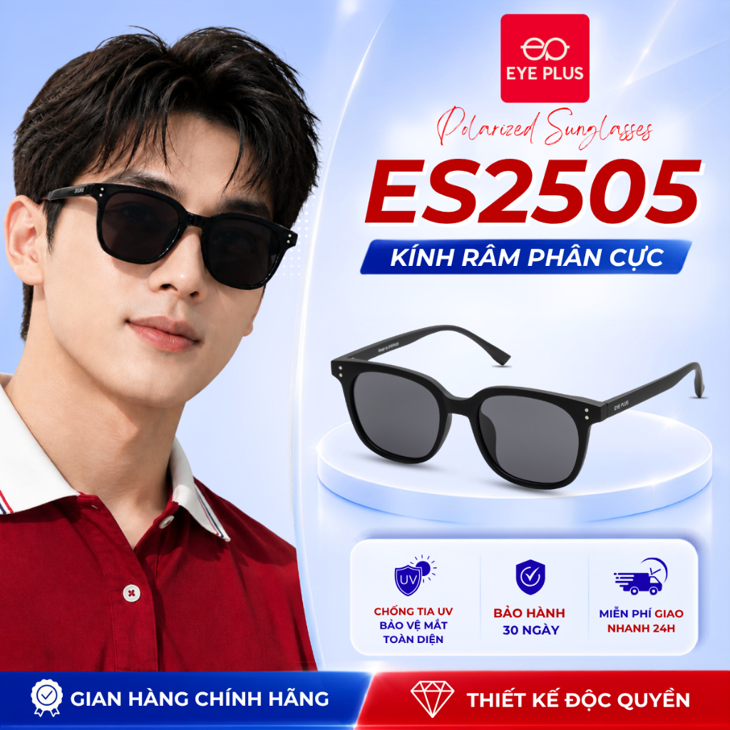 Kính Râm Phân Cực Nam Nữ ES2505 EyePLus Dáng GM Gọng Nhựa Dẻo TR90 Kiểu Dáng Thời Trang Phong Cách