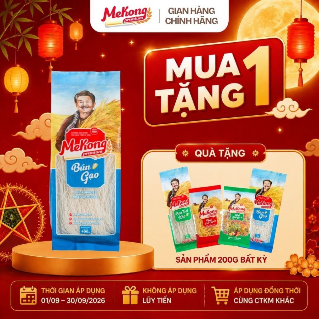 Mekong Bún gạo đa dụng cao cấp gói 400g Nguyên Chất Eat Clean Không Hàn The Siêu Ngon Mekong Premium