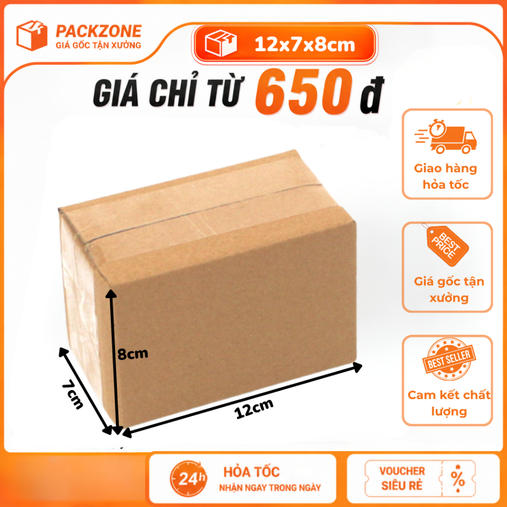 12x7x8 Combo 100 hộp carton đóng hàng kích thước nhỏ, hộp giấy đựng phụ kiện giá xưởng - Hộp carton 