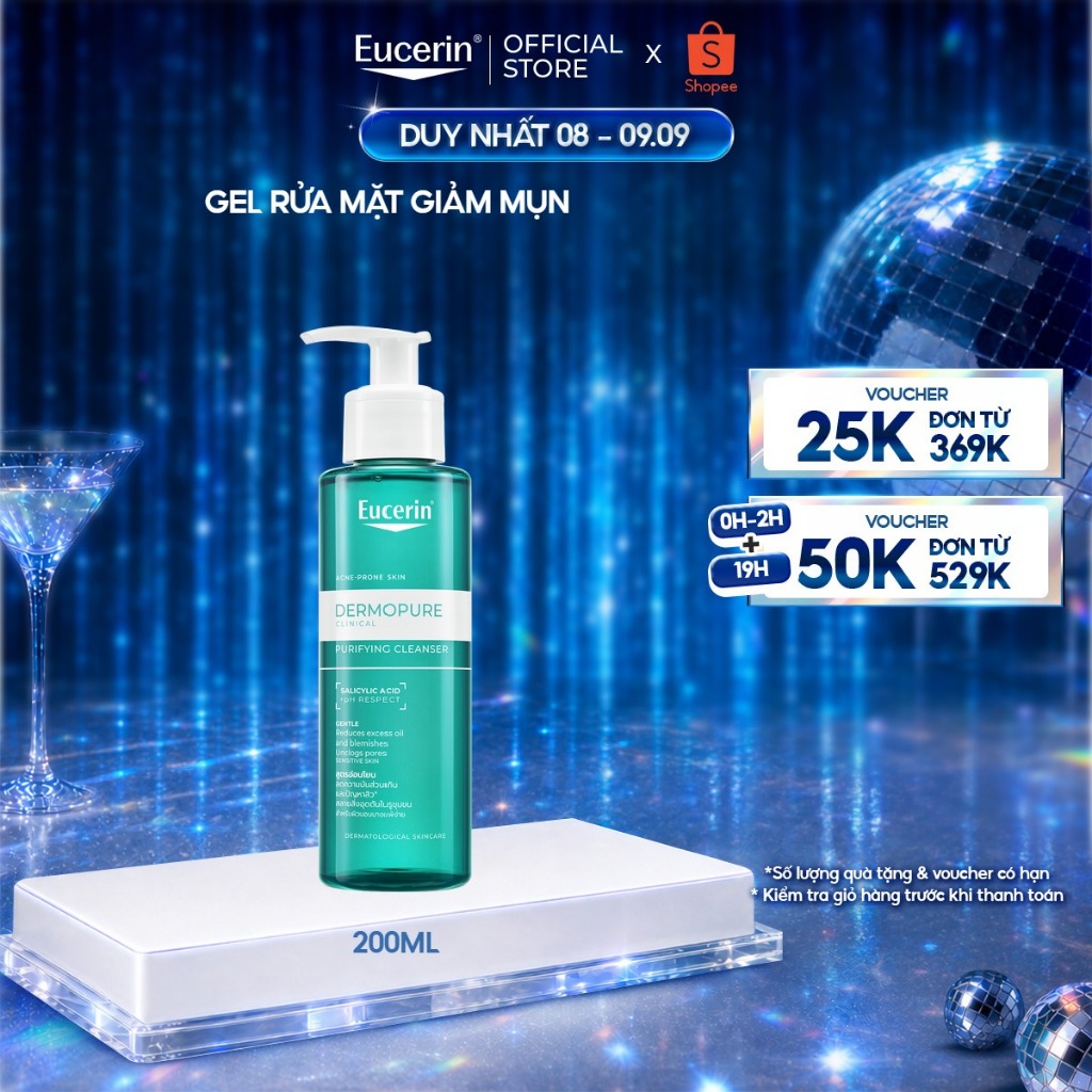 Gel rửa mặt cho da dầu mụn Eucerin® DermoPure Clinical Purifying Cleanser 200ml | Skincare