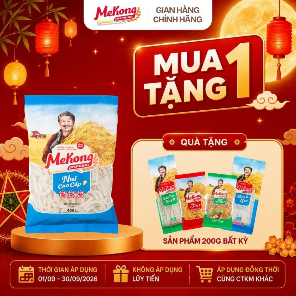 Mekong Nui gạo cao cấp ống dài gói 400g Nguyên Chất Eat Clean Siêu Ngon Mekong Premium Không Hàn The