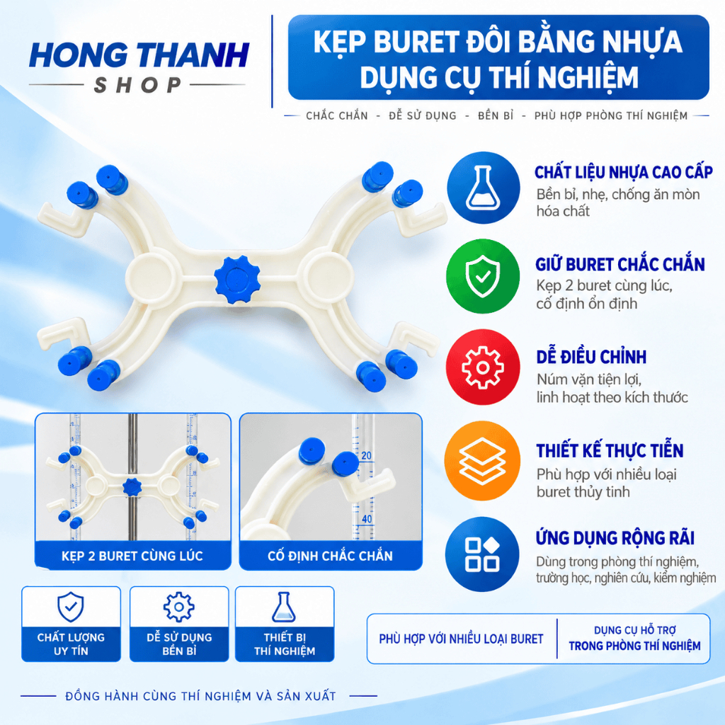 Kẹp buret đơn, kẹp burette đôi bằng nhựa thí nghiệm