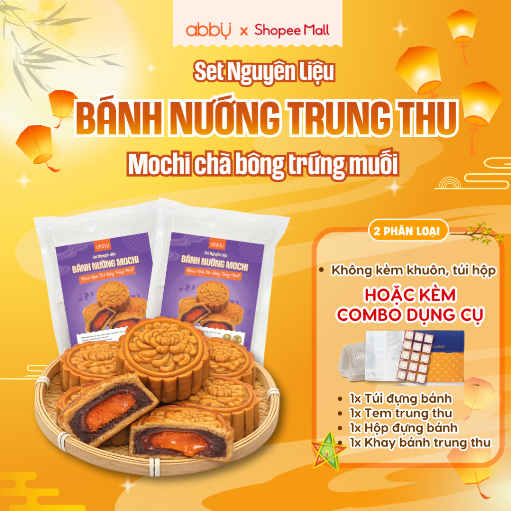 [ABBY] Set nguyên liệu làm bánh nướng trung thu nhân khoai môn mochi chà bông trứng muối - Thành phẩ
