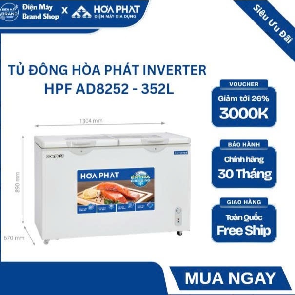 TỦ ĐÔNG HÒA PHÁT INVERTER 252 LÍT HPF AD8252 (1 NGĂN 1 CÁNH) - DÀN ĐỒNG, TIẾT KIỆM ĐIỆN VƯỢT TRỘI, C