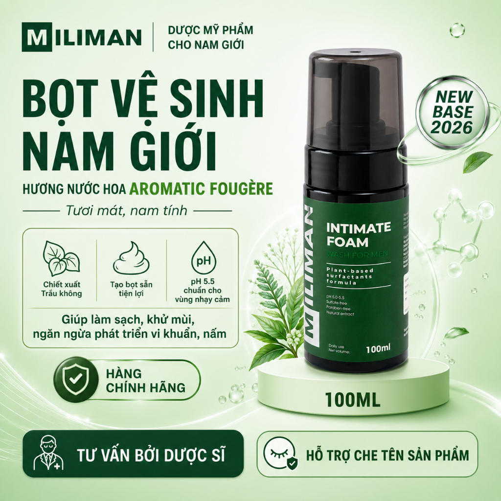 Bọt Vệ Sinh Nam Giới NEW 2026 MILIMAN 100ml - Hương Nước Hoa Aromatic Fougère Biểu Tượng Thành Công