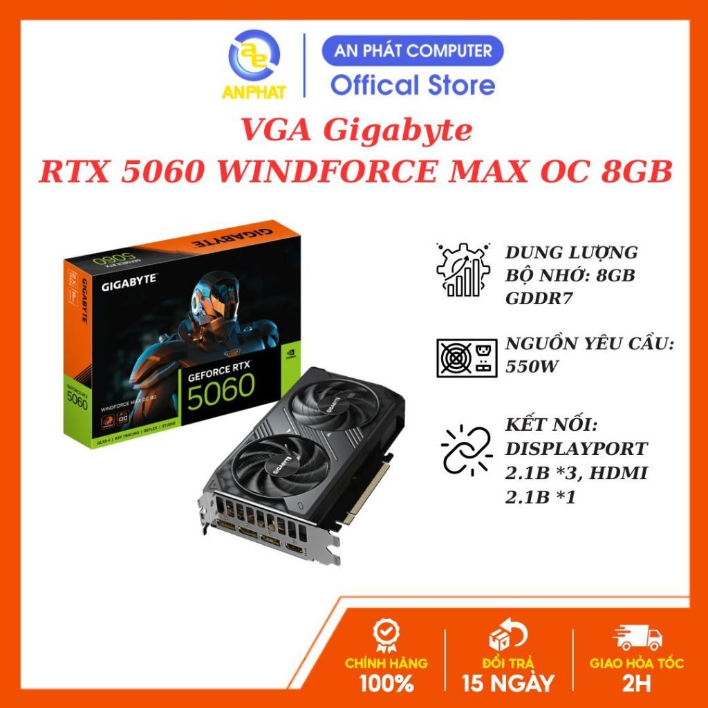[Full VAT] VGA Gigabyte RTX 5060 WINDFORCE MAX OC 8GB (N5060WF2MAX OC-8GD)