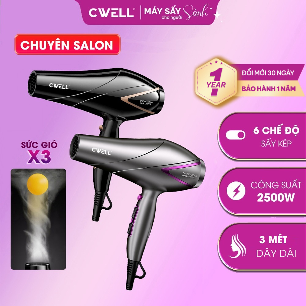 Máy sấy tóc chuyên dụng cho Salon CWELL C09HD 2500W kiểm soát nhiệt thông minh,6 chế độ sấy,gió mạnh
