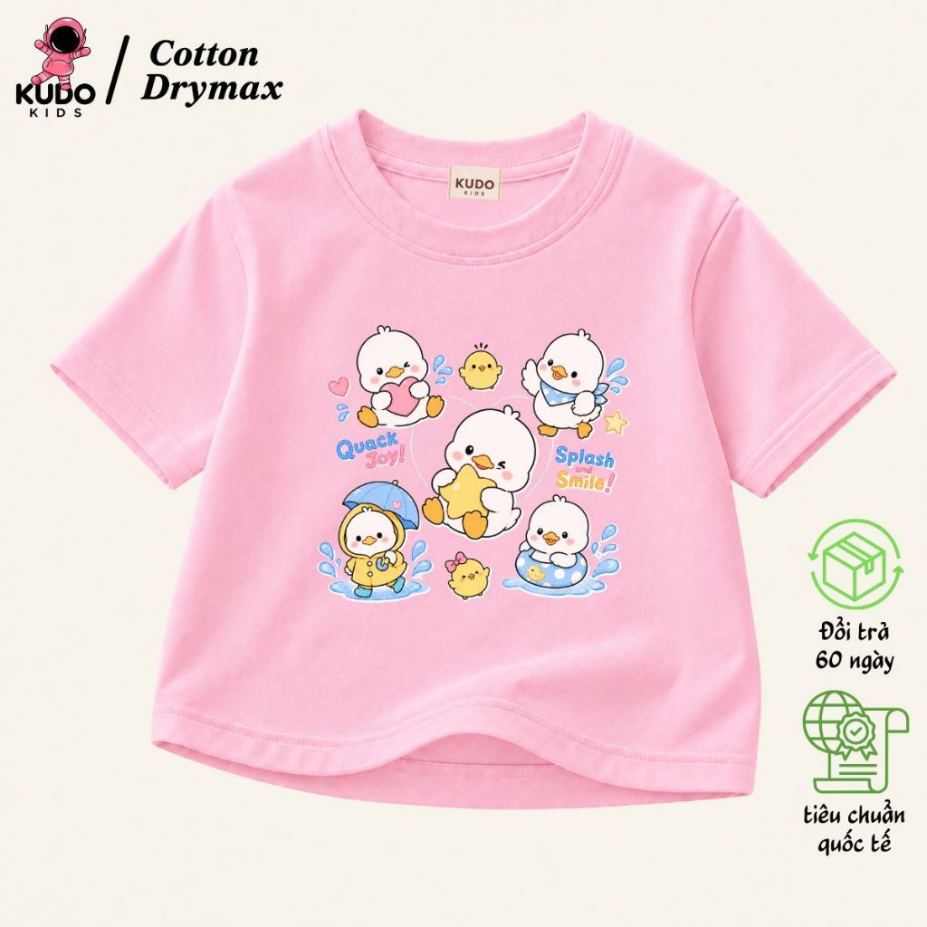 Áo Phông Cho Bé Trai Bé Gái Kudo Kids Mẫu Vịt Trắng 2026, Cotton Drymax Mềm Mát, Đi Học Đi Chơi.