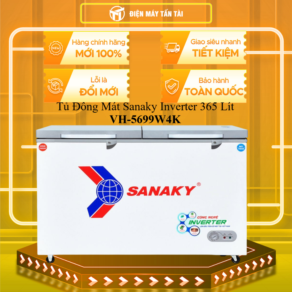 (HCM) - VH-5699W4K - Tủ Đông Mát Sanaky Inverter 365 Lít VH-5699W4K - 1 đông, 1 mát - dàn đồng