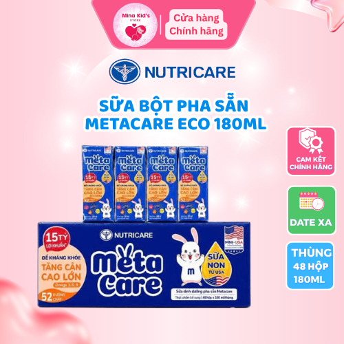 Thùng sữa bột pha sẵn Nutricare Metacare Eco xanh 180ml